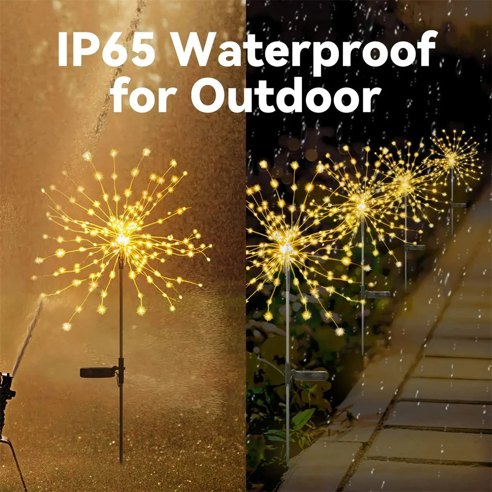 LED String Solar Fireworks Lights Waterproof Outdoor Christmas Flash String Fairy Lights for Garden Landscape Lawn Party Decor