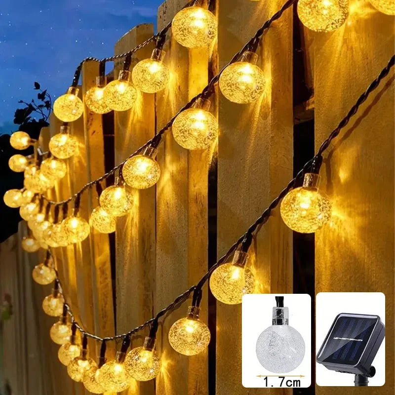 Solar String Lights Outdoor Crystal Bubble Fairy Lamp Chritmas Garland Light 8 Modes Waterproof for Garden Patio Party Decor