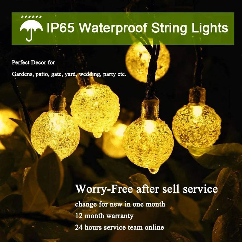 Solar String Lights Outdoor 200 Led Crystal Globe Lights with 8 Modes Waterproof Solar Powered Patio Light for Garden Xmas Decor