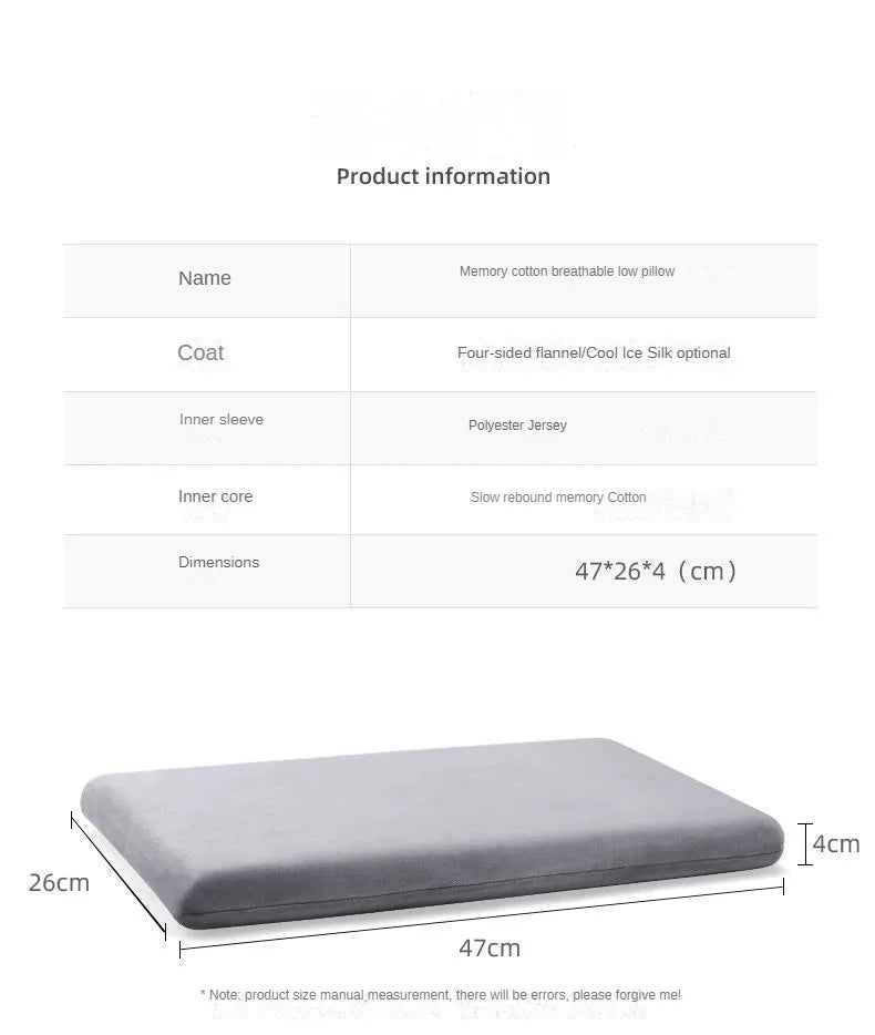 Low Pillow To Protect Cervical Vertebra and Help Sleep in Summer Student Adult Home Ultra-thin Low Memory Foam Soft Pillow Core