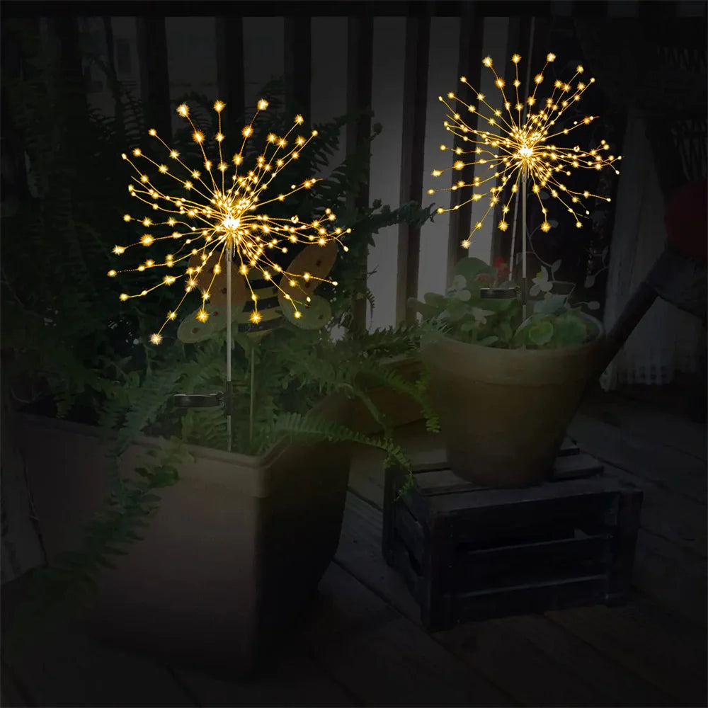 LED String Solar Fireworks Lights Waterproof Outdoor Christmas Flash String Fairy Lights for Garden Landscape Lawn Party Decor