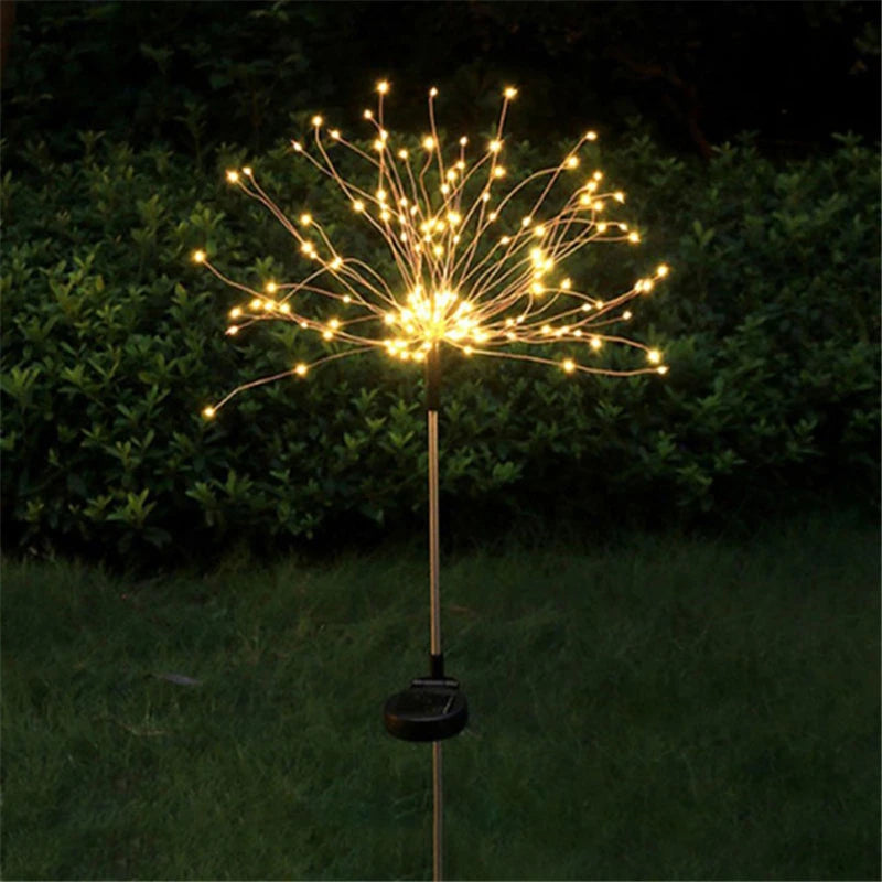 LED String Solar Fireworks Lights Waterproof Outdoor Christmas Flash String Fairy Lights for Garden Landscape Lawn Party Decor