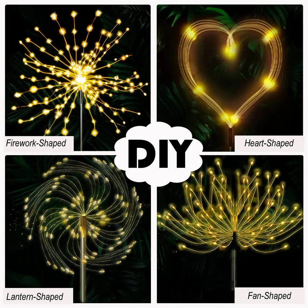 LED String Solar Fireworks Lights Waterproof Outdoor Christmas Flash String Fairy Lights for Garden Landscape Lawn Party Decor