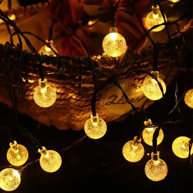 Solar String Lights Outdoor Crystal Bubble Fairy Lamp Chritmas Garland Light 8 Modes Waterproof for Garden Patio Party Decor