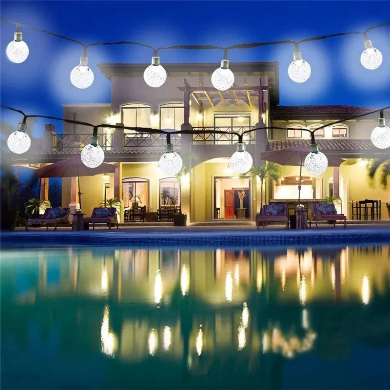 Waterproof 50 LED Solar String Lights with 8 Modes & Crystal Balls for Home, Garden, Wedding & Christmas Decor