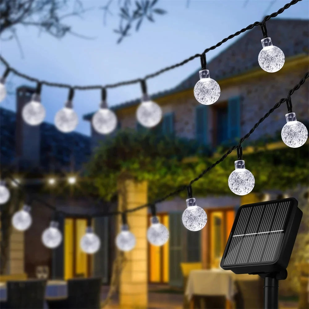 Solar String Lights for Outside 50LEDs Crystal Globe with 8 Modes Waterproof for Garden Tree Patio Party Christmas Decorations