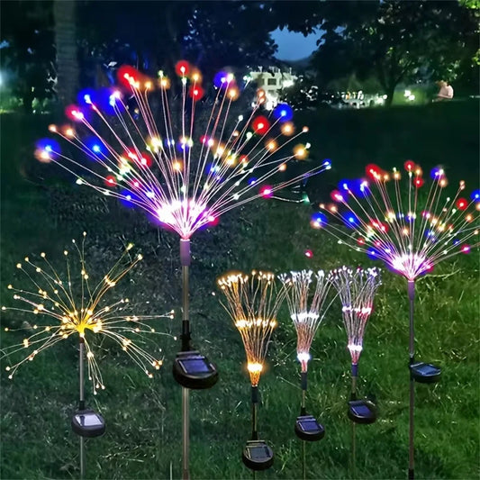 LED String Solar Fireworks Lights Waterproof Outdoor Christmas Flash String Fairy Lights for Garden Landscape Lawn Party Decor