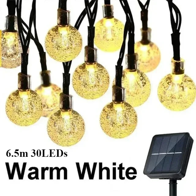 Solar String Lights Outdoor Crystal Bubble Fairy Lamp Chritmas Garland Light 8 Modes Waterproof for Garden Patio Party Decor