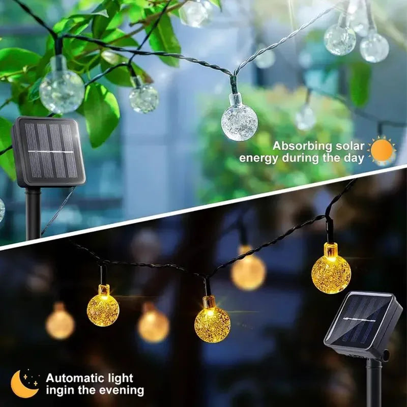 Solar String Lights Outdoor Crystal Bubble Fairy Lamp Chritmas Garland Light 8 Modes Waterproof for Garden Patio Party Decor