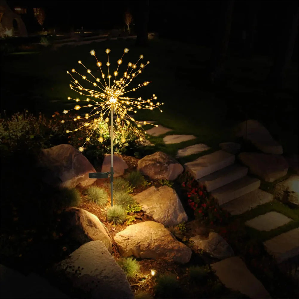 LED String Solar Fireworks Lights Waterproof Outdoor Christmas Flash String Fairy Lights for Garden Landscape Lawn Party Decor