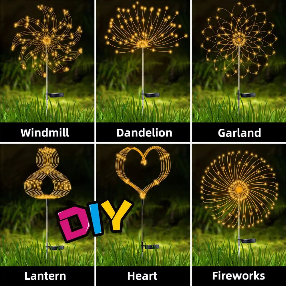 LED String Solar Fireworks Lights Waterproof Outdoor Christmas Flash String Fairy Lights for Garden Landscape Lawn Party Decor