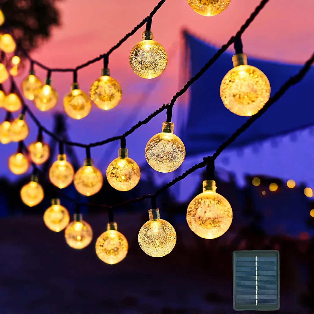 1pc Solar Powered Bubble Ball LED String Light  Crystal Ball Waterproof Outdoor Garden Corridor Courtyard Decoration Light