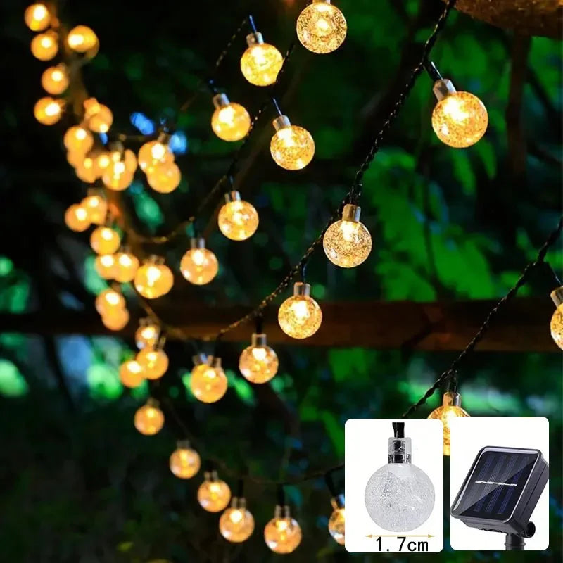 Solar String Lights Outdoor Crystal Bubble Fairy Lamp Chritmas Garland Light 8 Modes Waterproof for Garden Patio Party Decor