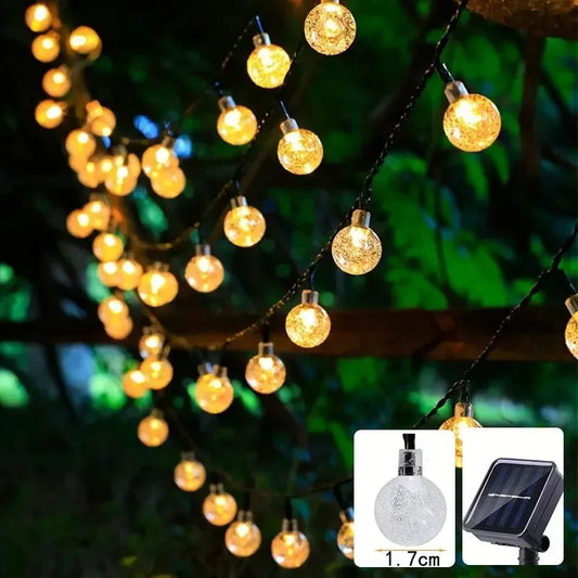 Solar String Lights Outdoor Crystal Bubble Fairy Lamp Chritmas Garland Light 8 Modes Waterproof for Garden Patio Party Decor