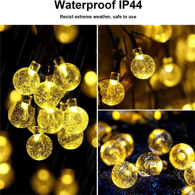 Waterproof 50 LED Solar String Lights with 8 Modes & Crystal Balls for Home, Garden, Wedding & Christmas Decor