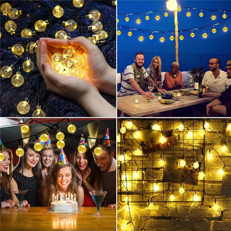 Waterproof 50 LED Solar String Lights with 8 Modes & Crystal Balls for Home, Garden, Wedding & Christmas Decor