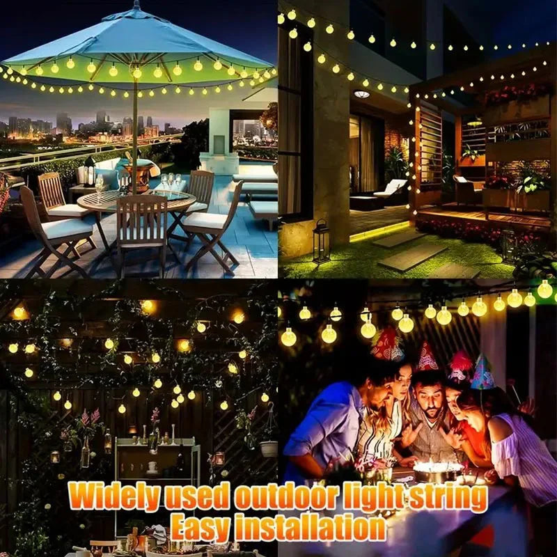 Solar String Lights Outdoor Crystal Bubble Fairy Lamp Chritmas Garland Light 8 Modes Waterproof for Garden Patio Party Decor