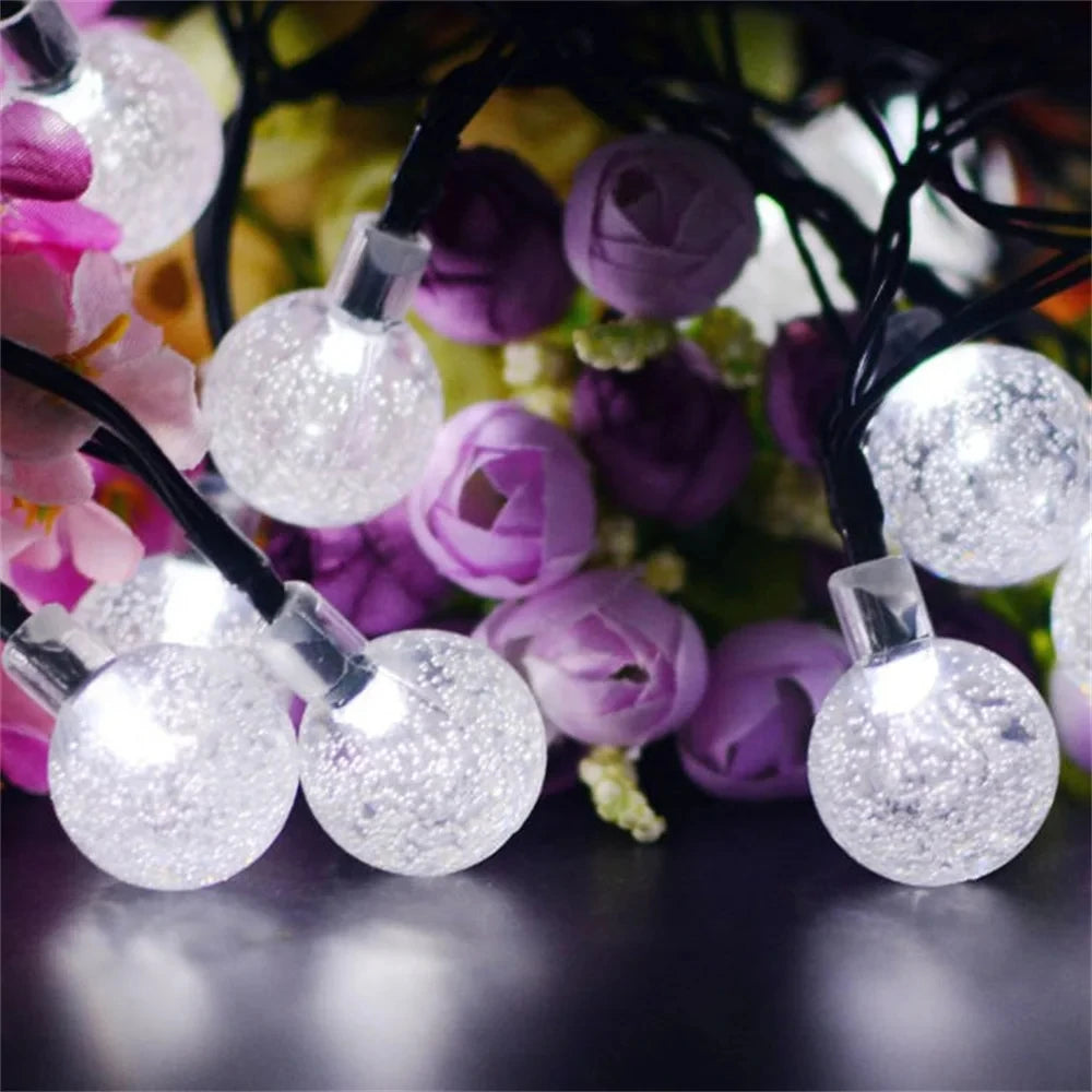 Solar String Lights for Outside 50LEDs Crystal Globe with 8 Modes Waterproof for Garden Tree Patio Party Christmas Decorations