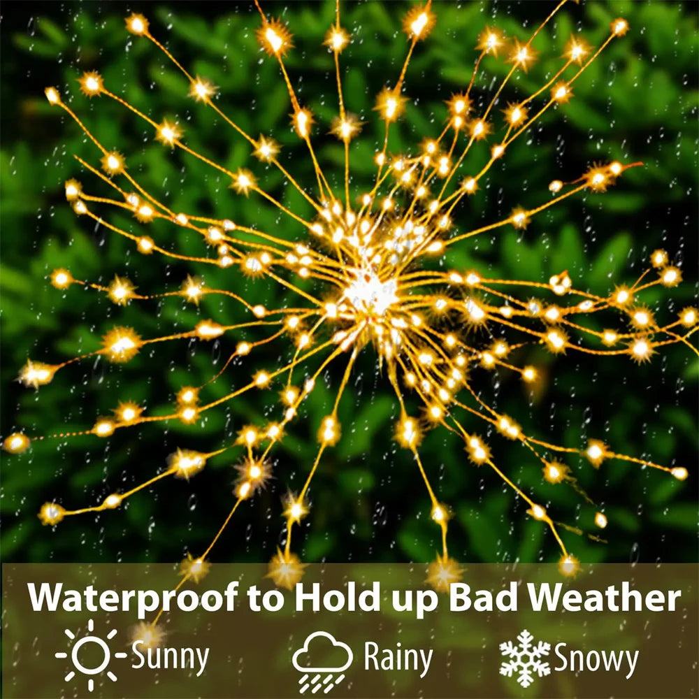 LED String Solar Fireworks Lights Waterproof Outdoor Christmas Flash String Fairy Lights for Garden Landscape Lawn Party Decor