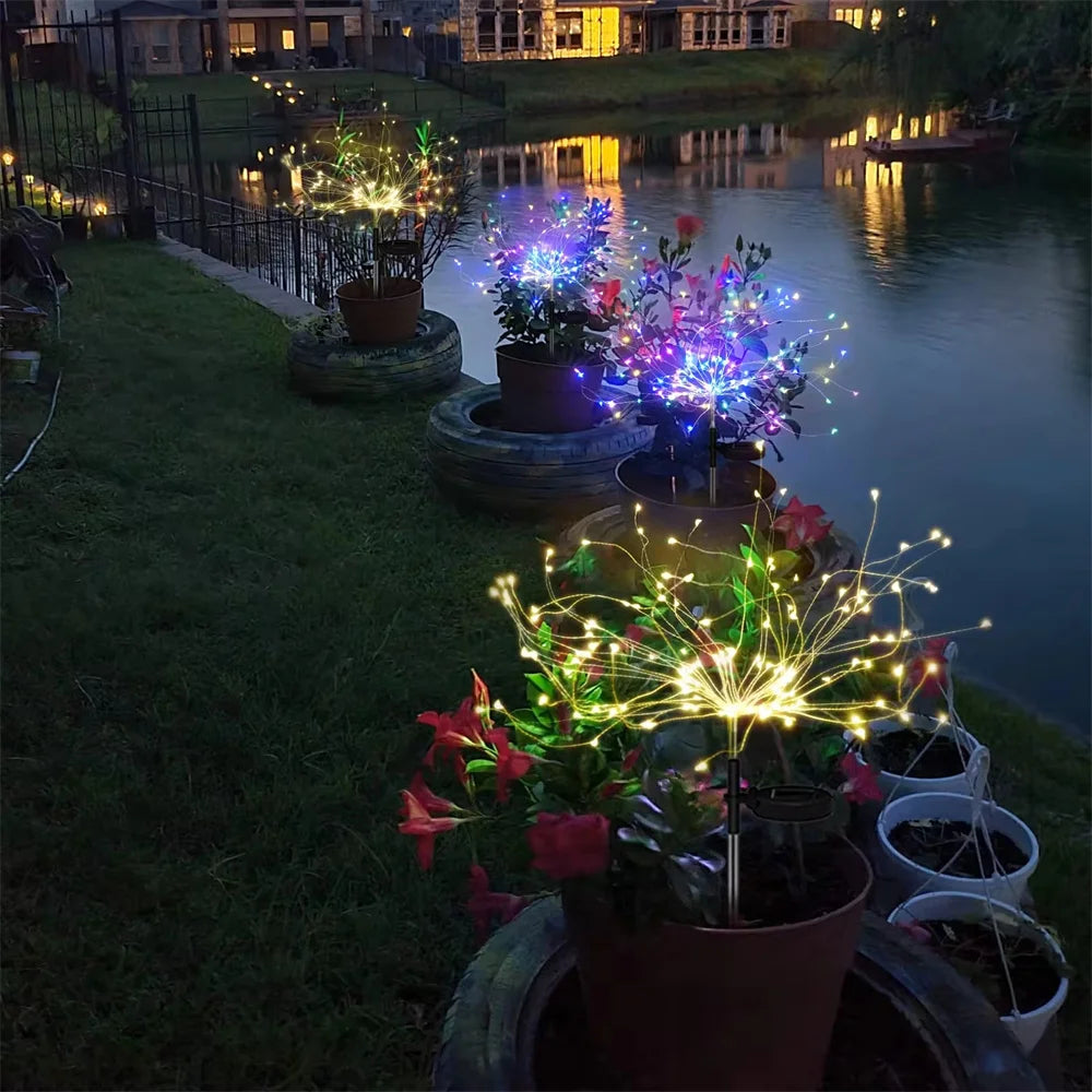 LED String Solar Fireworks Lights Waterproof Outdoor Christmas Flash String Fairy Lights for Garden Landscape Lawn Party Decor