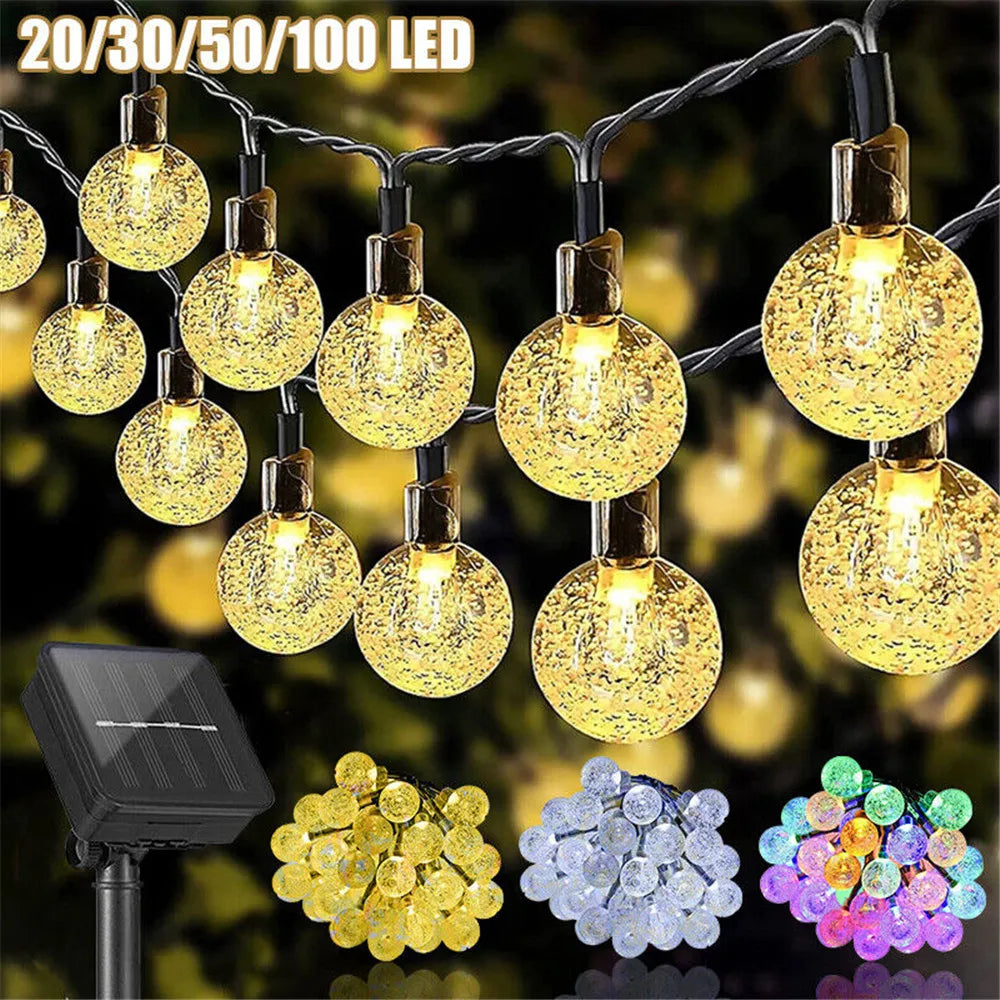 Garden Solar Fairy String Lights 20/30/50/100 LEDs Outdoor Crystal Ball Light