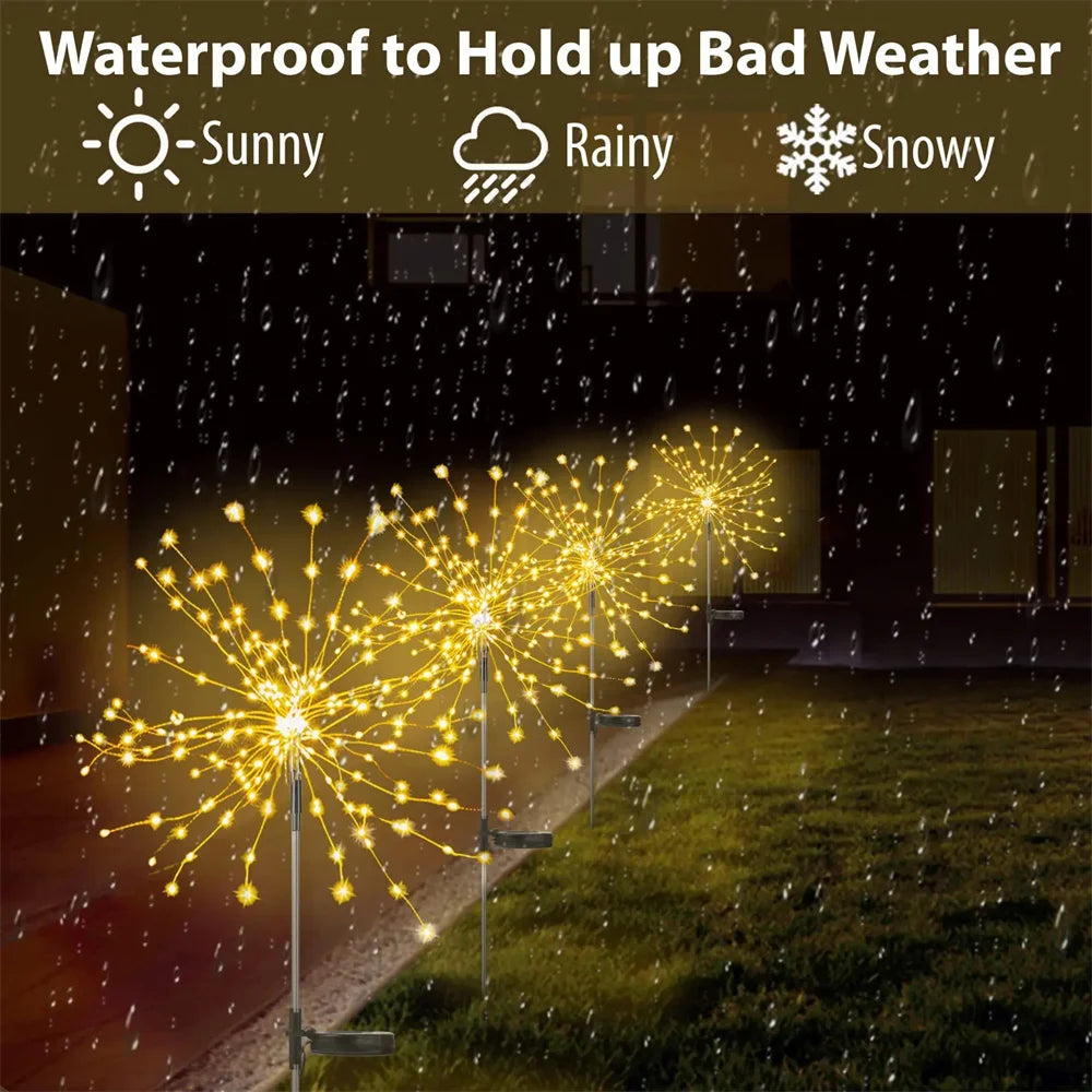 LED String Solar Fireworks Lights Waterproof Outdoor Christmas Flash String Fairy Lights for Garden Landscape Lawn Party Decor