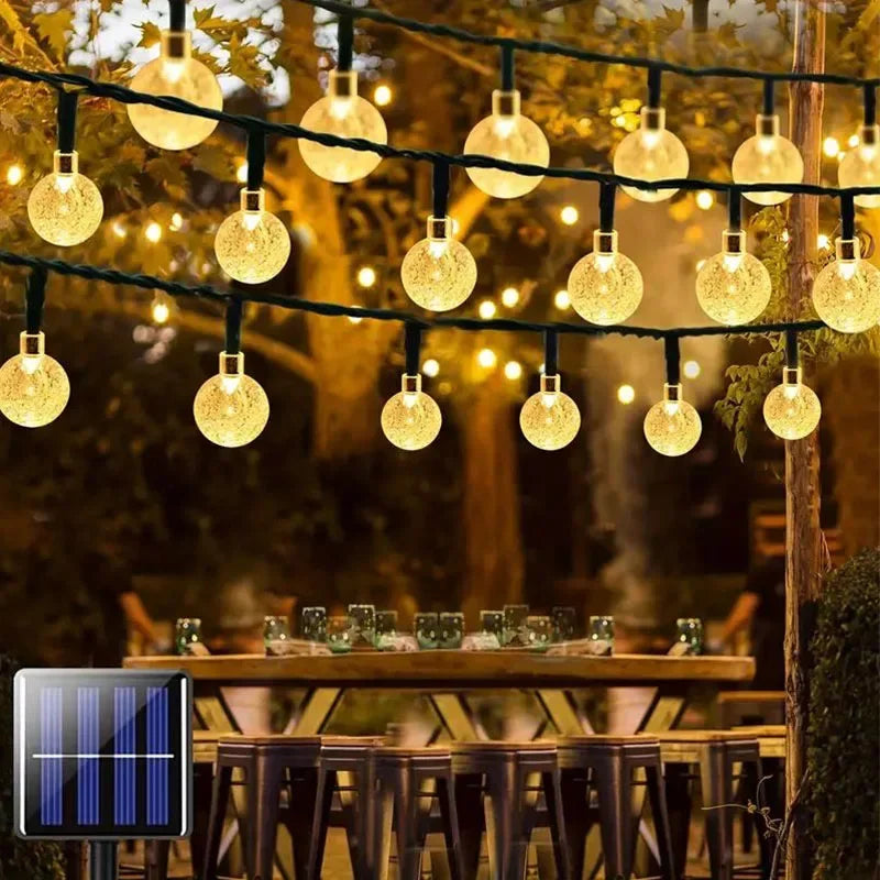 Solar String Lights Outdoor Crystal Bubble Fairy Lamp Chritmas Garland Light 8 Modes Waterproof for Garden Patio Party Decor