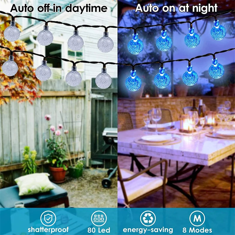 Solar String Lights Outdoor 200 Led Crystal Globe Lights with 8 Modes Waterproof Solar Powered Patio Light for Garden Xmas Decor